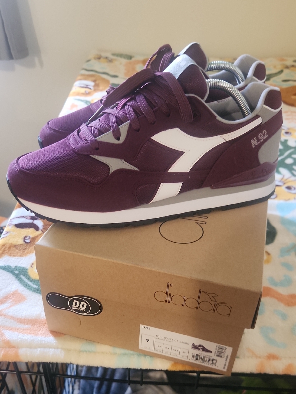 Diadora Maroon and White Retro Runner Sneakers